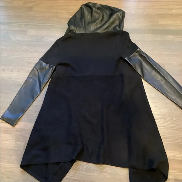 SOLD! BlankNY Black Vegan Leather and Cotton Cardigan Jacket - Picture 2 of 3